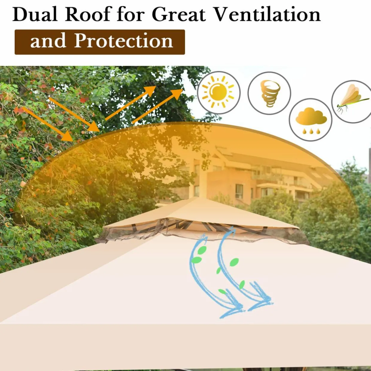 10x10 Feet Patio Gazebo, Outdoor Steel Gazebo with Netting