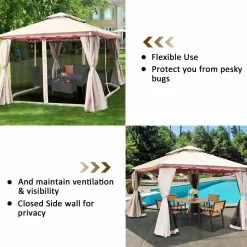 10x10 Feet Patio Gazebo, Outdoor Steel Gazebo with Netting