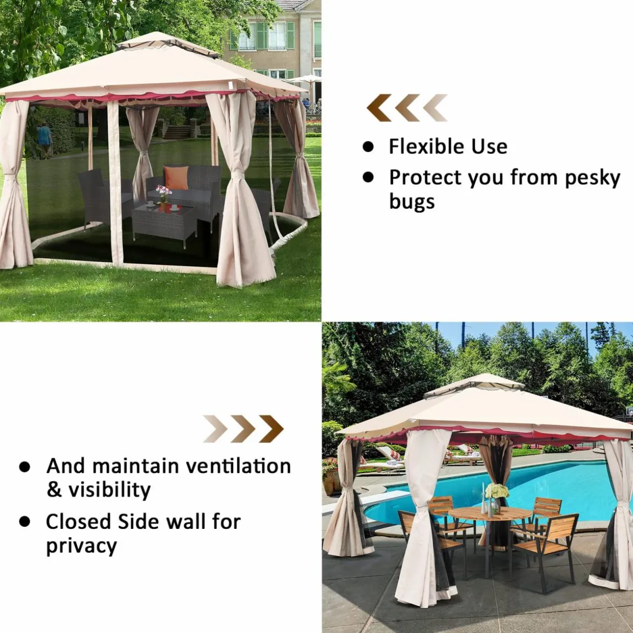 10x10 Feet Patio Gazebo, Outdoor Steel Gazebo with Netting