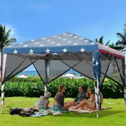 10x10 ft Pop-Up Canopy Tent w/ Netting, Outdoor Canopy Tent with Carry Bag